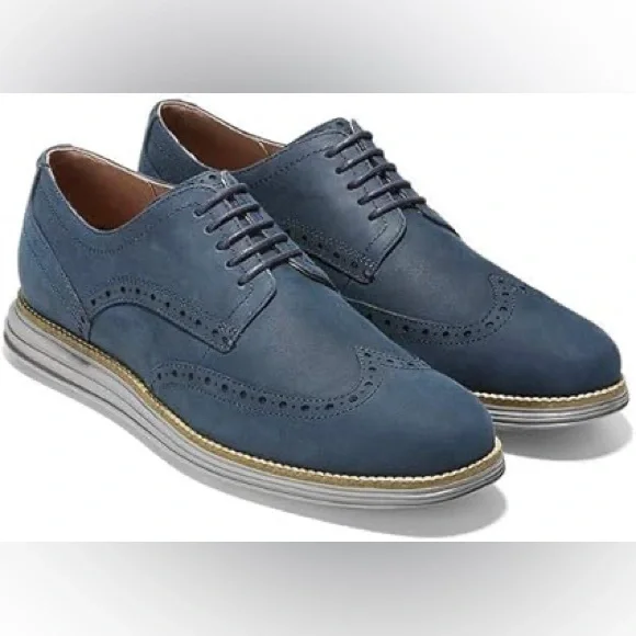 Men’s COLE HAAN Original Grand wingtip blue oxfords- Size 9 - Picture 1 of 11